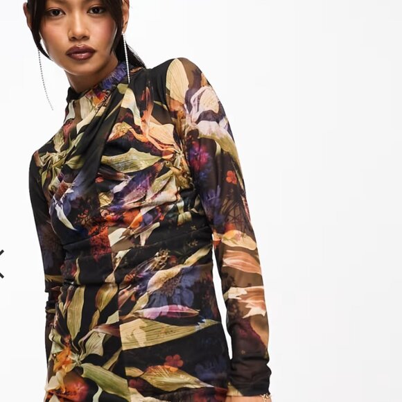 AllSaints Tia Tippi Dress NWT Tropical Floral Print Asymmetrical Midi size 4 - Picture 1 of 10